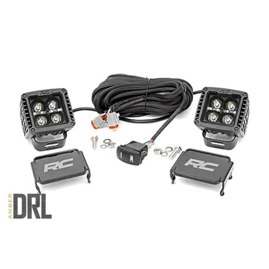 

2 квадратных светодиодных фонаря черной серии с янтарным ДХО для автомобильного использования, черный цвет, высокая яркость и прочный материал