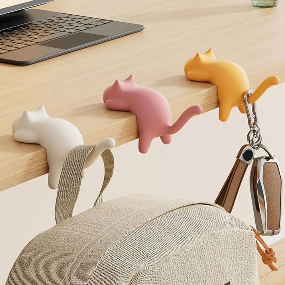 

4Pcs Practical Plastic Cat Table Hook Decorative Cute Cat Bag Hook Space Saving Desk Side Hooks Office