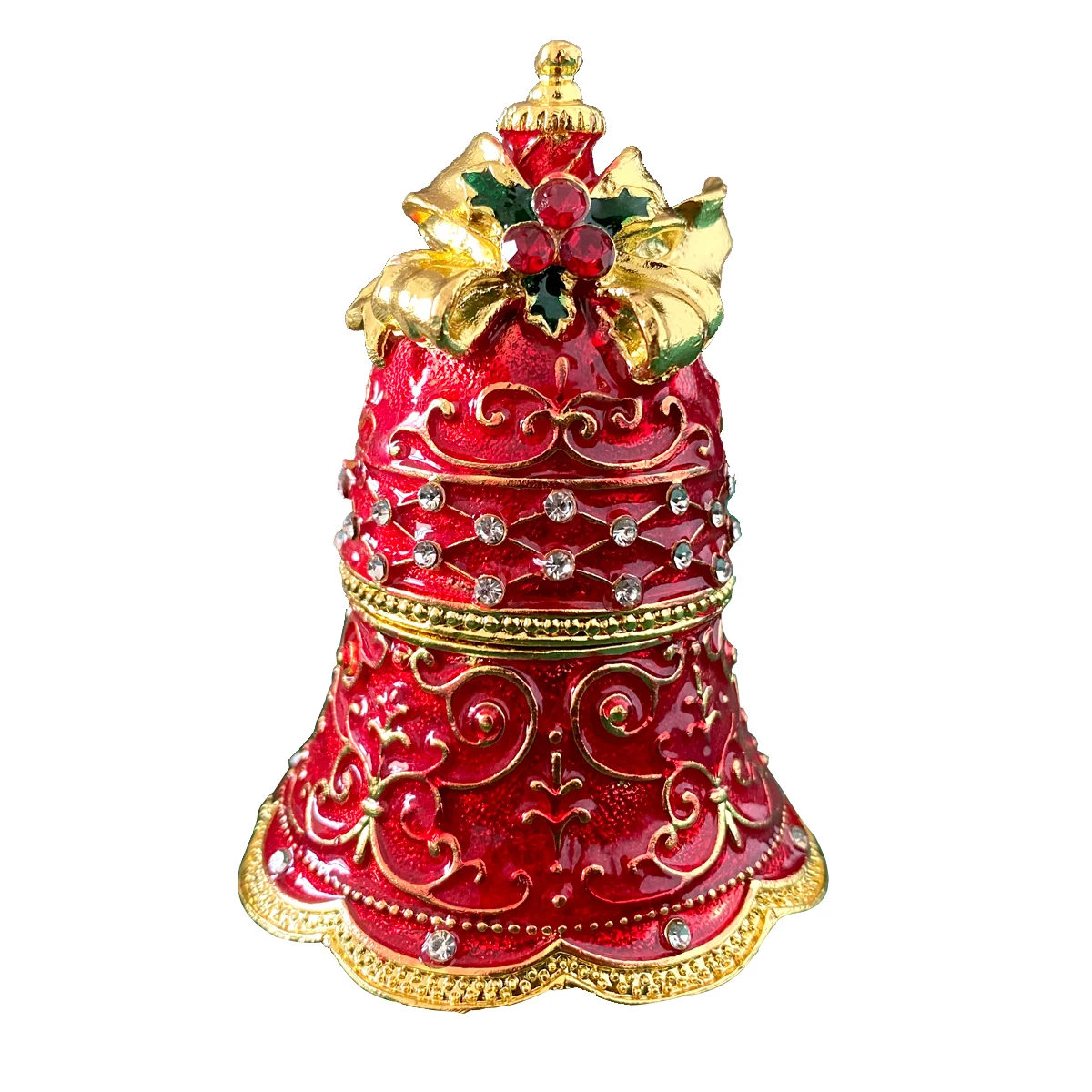 Jingling Bell Figurines Metal Trinket Box Jewelry Holder for Women Keepsake Christmas Themed Table Top Home Xmas Decor Gift