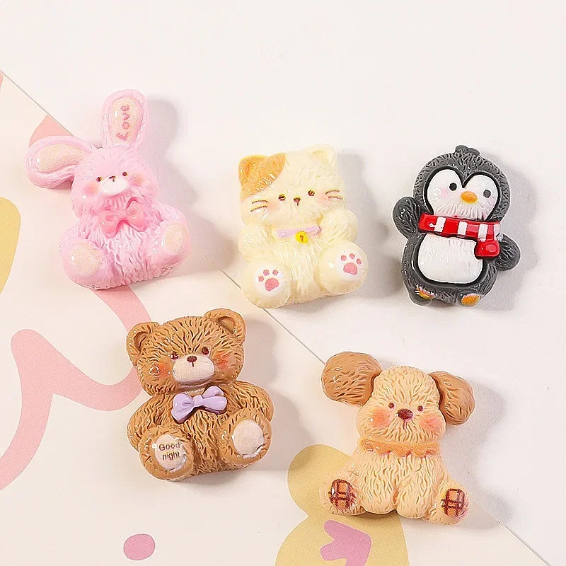 100pcs Wholesale Cartoon Animal Mini Rabbit Bear Resin Flatback Cabochon DIY Phone Case Hairpin Keychain Accessories