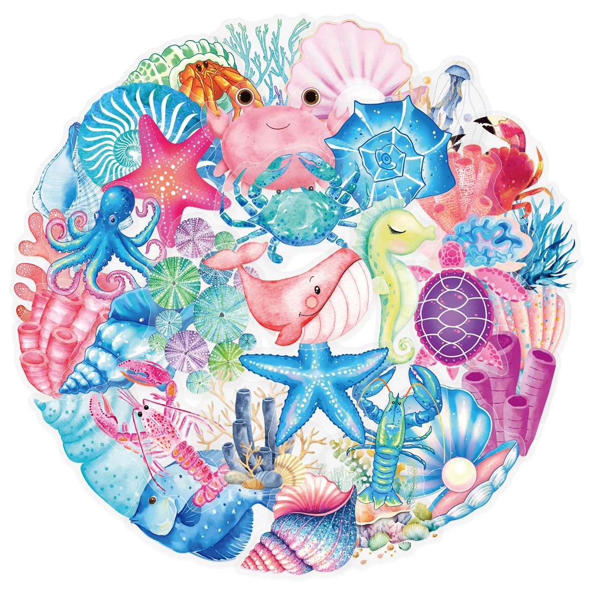 50PCS Marine Coral Shells Stickers Decals for Phone Laptop Notebook Suitcase Guitar DIY Cartoon Aesthetic Stickers