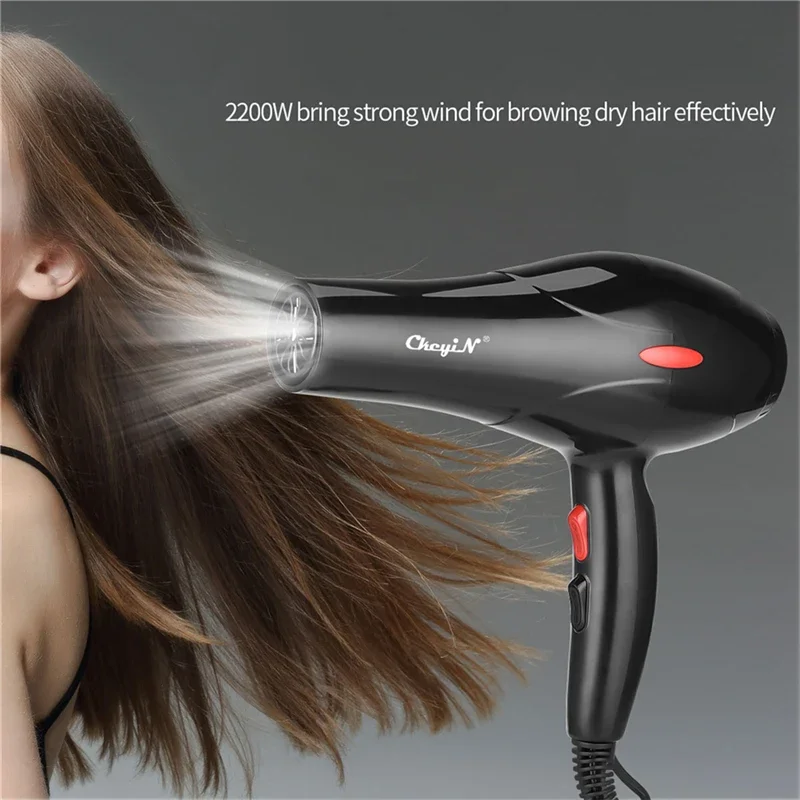 Pengering rambut ionik 2200W profesional, pengering rambut profesional dengan kebisingan rendah, udara hangat/dingin, 2 kecepatan, 3 pengaturan panas, Motor DC