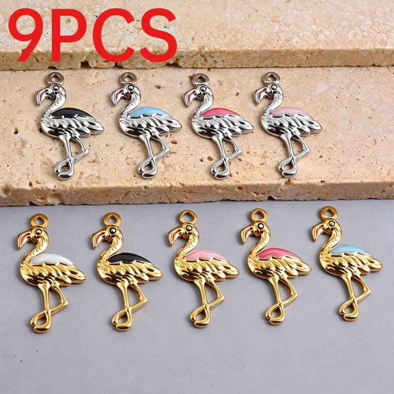 9 piezas de dijes de flamenco esmaltados, bonitos colgantes estilo INS, accesorios de joyería DIY para hacer collares y pulseras para mujer
