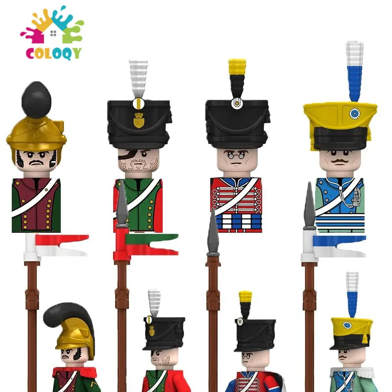 Napoleonic Wars Military Soldiers Building Blocks WW2 British Army Figures Russian Foot Guard Infantry Weapons Bricks Kids Toys