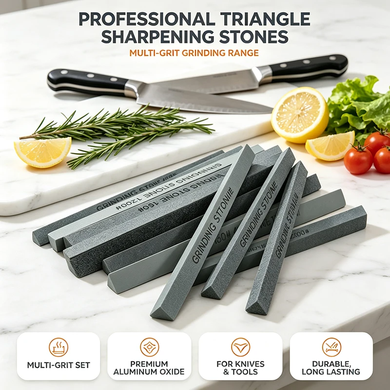 Whetstone Sharpening Stone Set 80-3000 Grit Silicon Carbide Oil Stone Triangle Knife Scissor Sharpener Honing Polishing