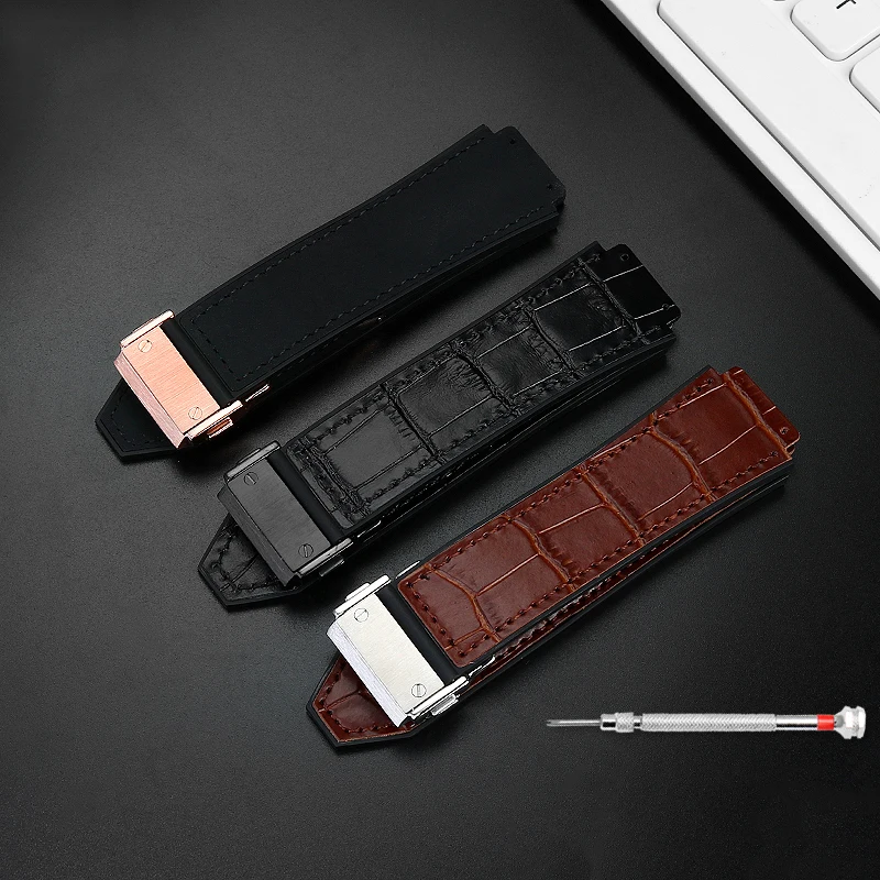 Correa de reloj de cuero genuino para Hublot Big Bang Series, correa de cuero de vaca para hombres, pulsera con accesorios de herramientas, 26x19mm