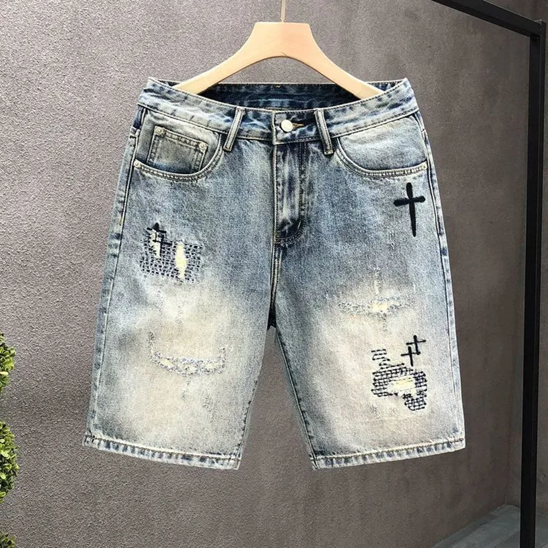Summer 2026 New Arrival Premium Embroidered Jeans – Lightweight Mid-Length Shorts for Men, High-End Relaxed-Fit Trousers 28-36