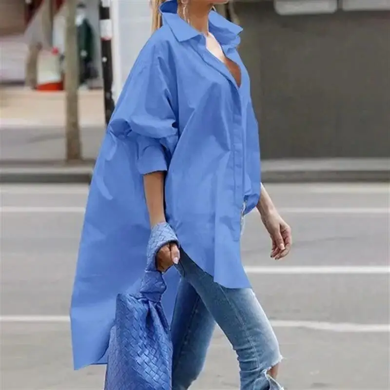 Loose Women's Long Sve irt Casual Sle Lantern Sve Regular Thin Pure Color Fem Faion Summer irt