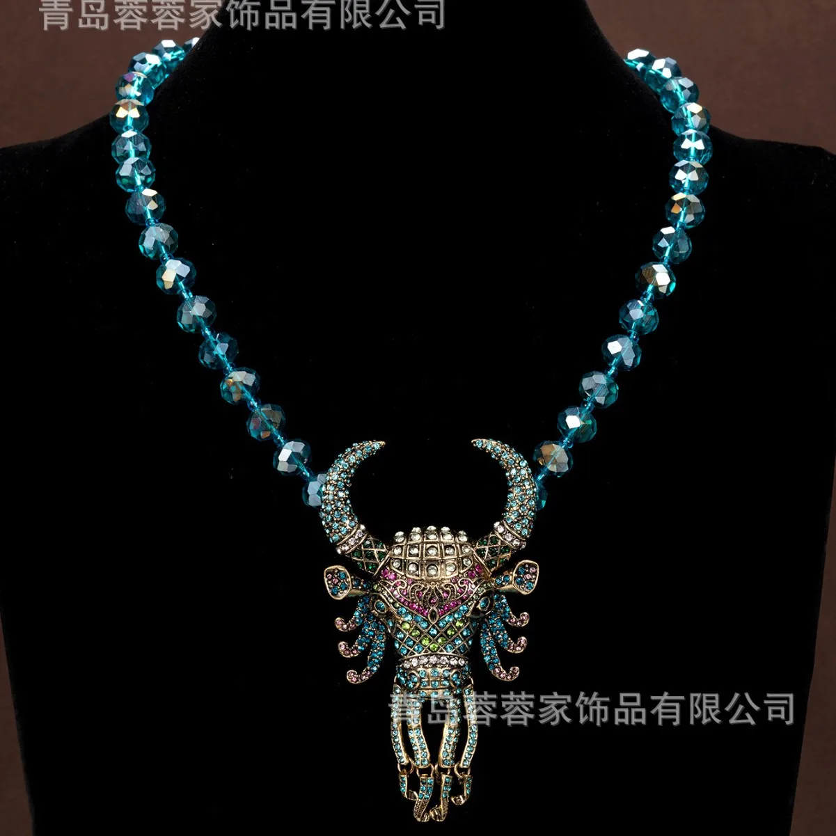 European exotic ethnic style necklace bull head tassel earrings inlaid zircon exaggerated ear stud