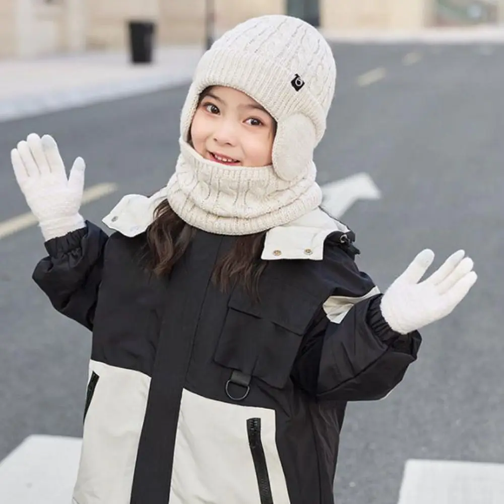 

3Pcs/Set Soft Solid Color Hat Scarf Gloves Set Earflap Coldproof Winter Pullover Hat Windproof Warm Ear Protection Caps Children