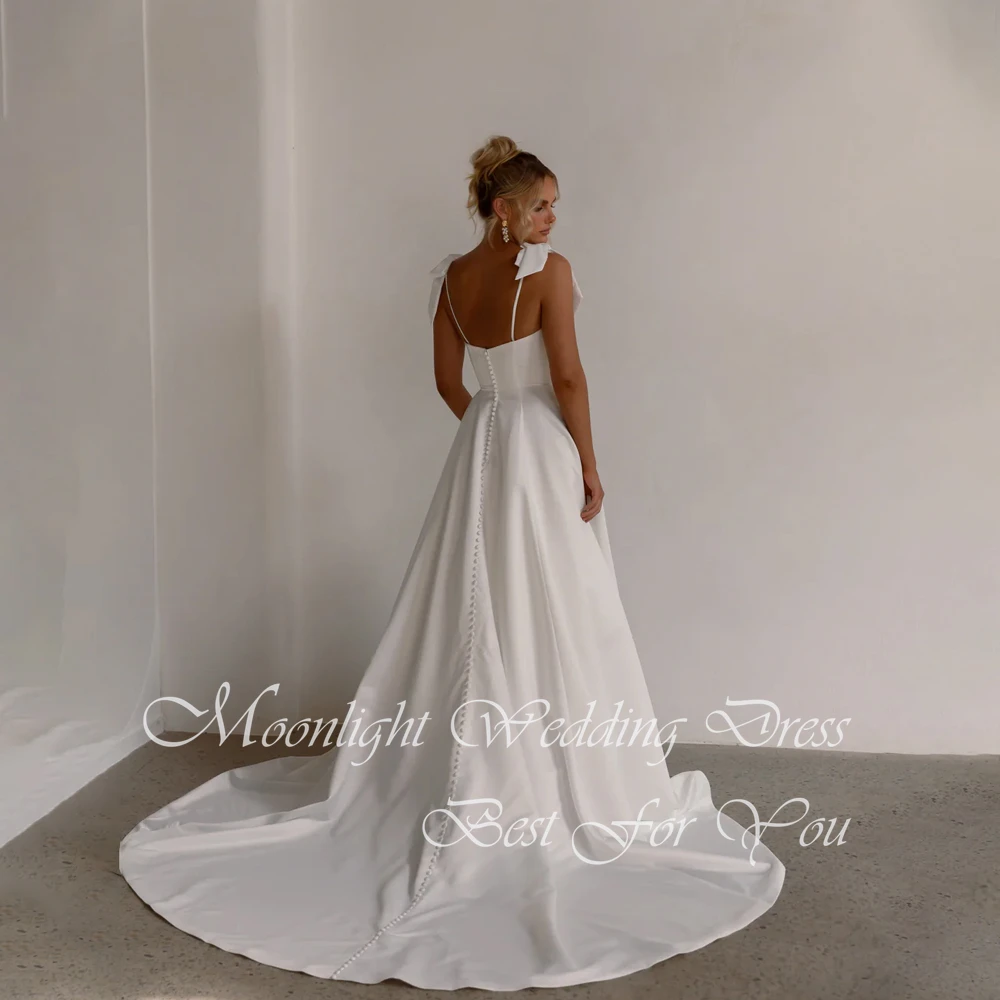 Elegant Bows Strapless Sleeveless A- Line Wedding Dress 2026 Spaghetti Straps Backless Side Slit Vestidos De Novia Customized