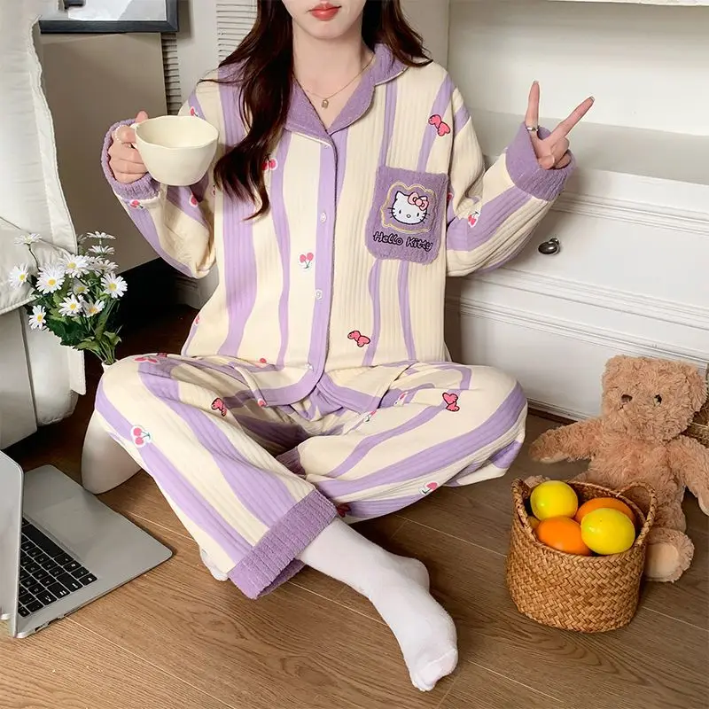 

Hellokitty Pajamas Girls Autumn Winter Air Cotton Thickened Long-sleeved Cardigan Sweet Cartoon Home Clothes Can Be Worn Outside