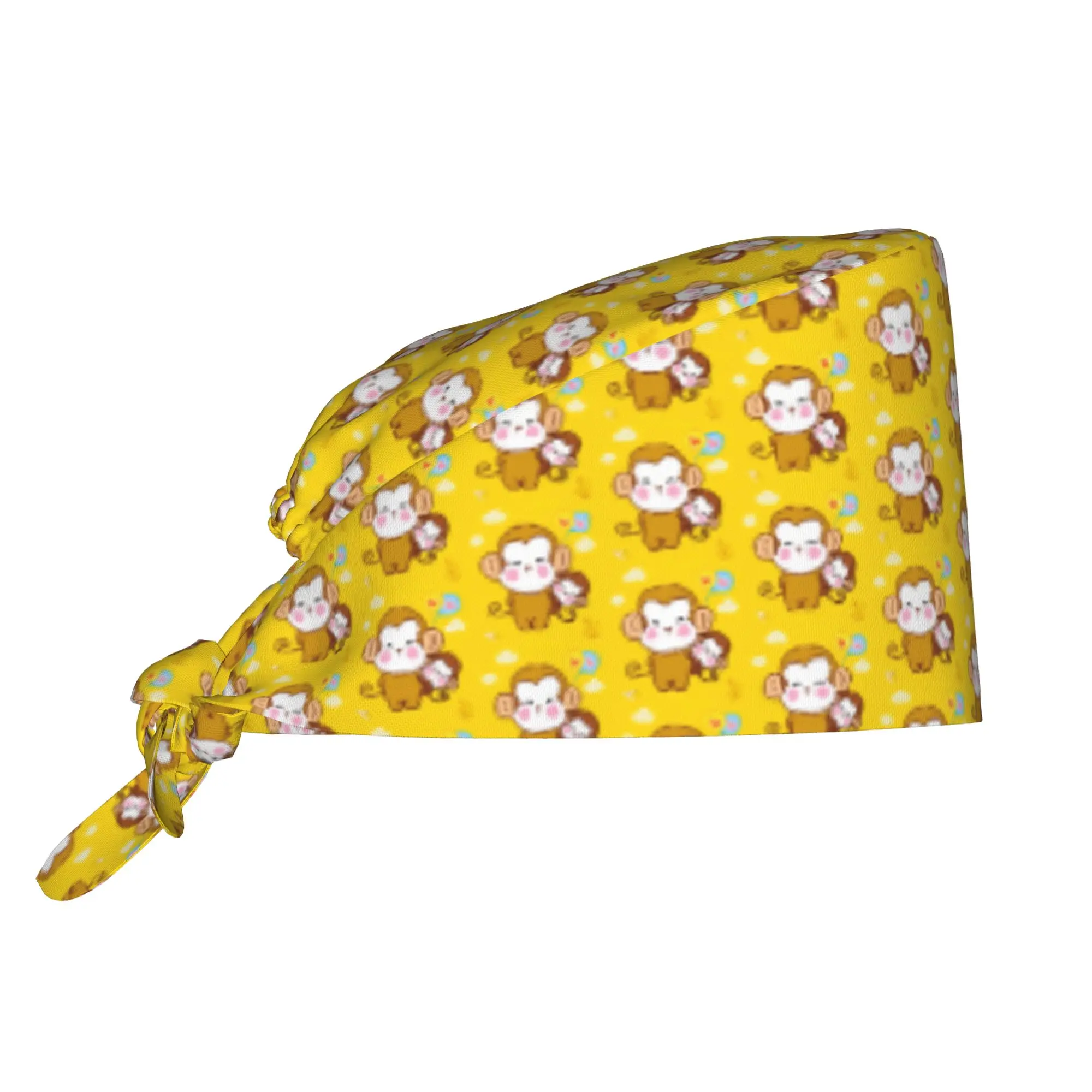 Colourful Monkey Printed Cleaning Working Cap Cool Lovely Seamless Banana Pattern Scrub Cap Surgicals Hat Nurse Scrubs Hat Nurse