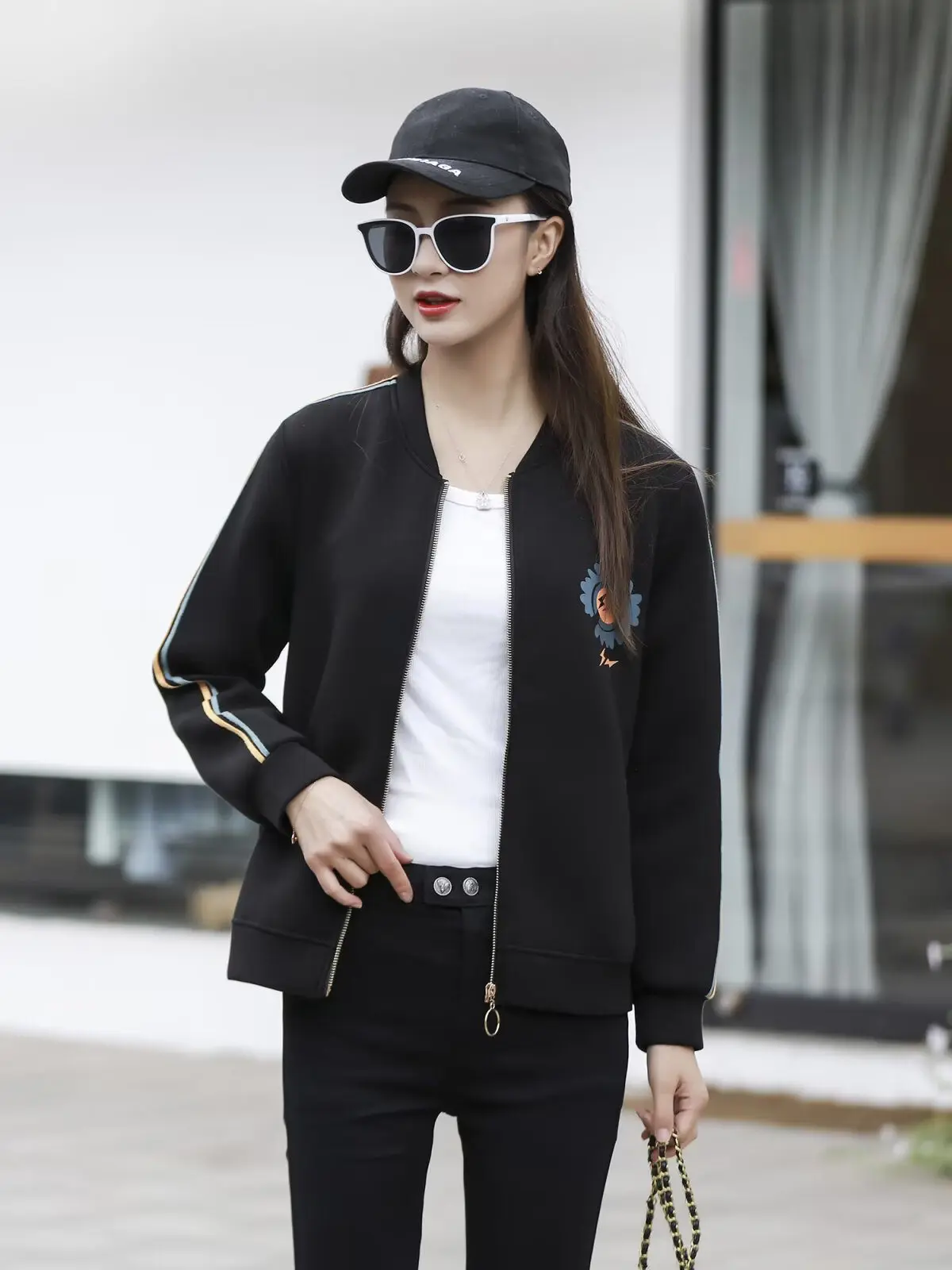 Loose Baseball Style Printed Jacket for plus Size Women Spring Autumn Korean Style Casual Stand Collar Outerwear