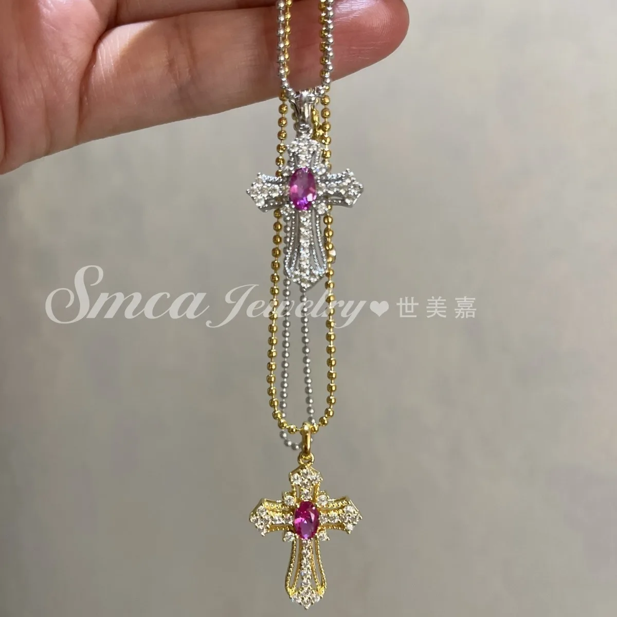 European and American popular jewelry, rhinestone-inlaid cross necklace, simple and fashionable, cross and versatile hanging