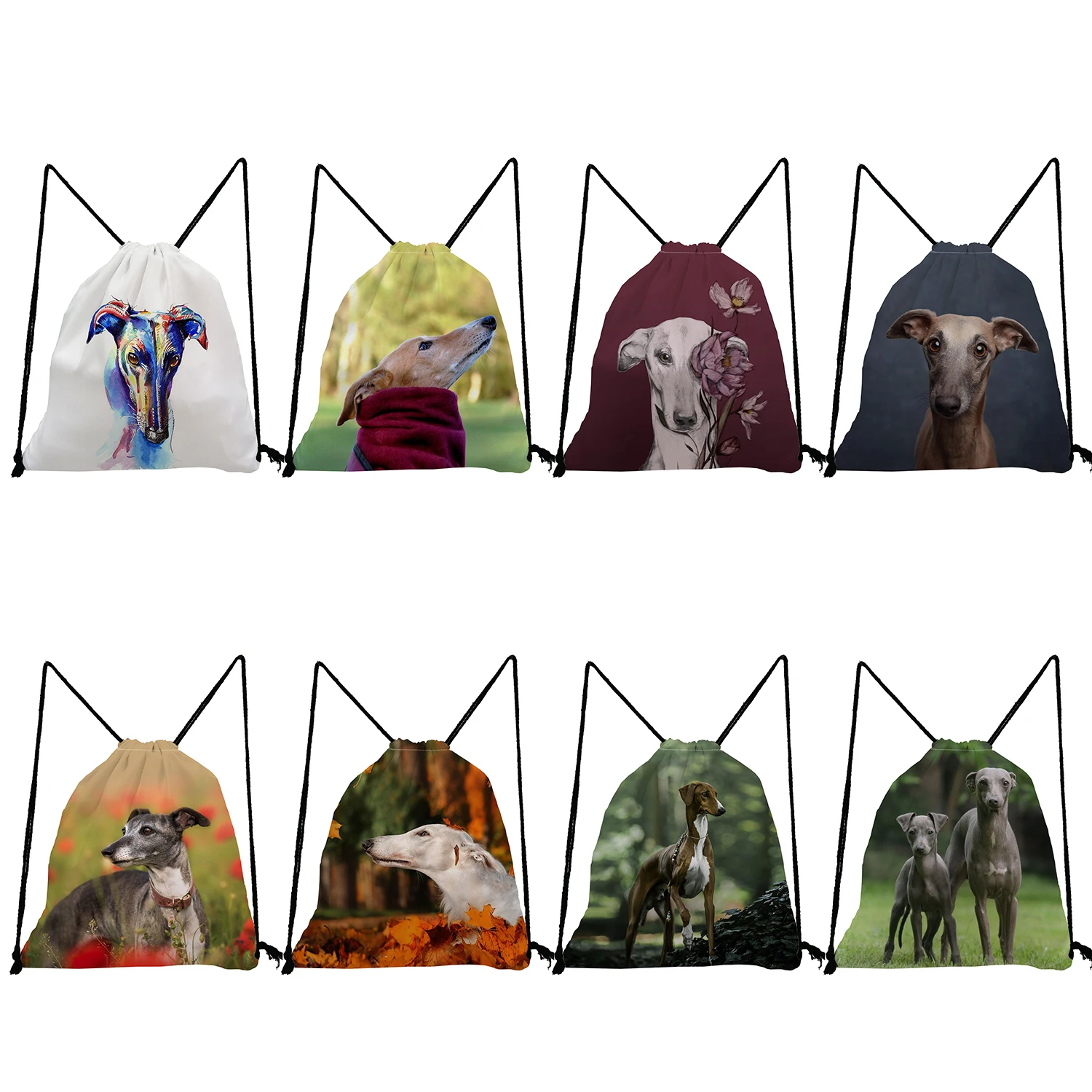 

Practical Animal Dog Print Women Drawstring Bags Book Storage Bag Teenage Boys Girls Casual Eco Reusable Cute Greyhound Backpack