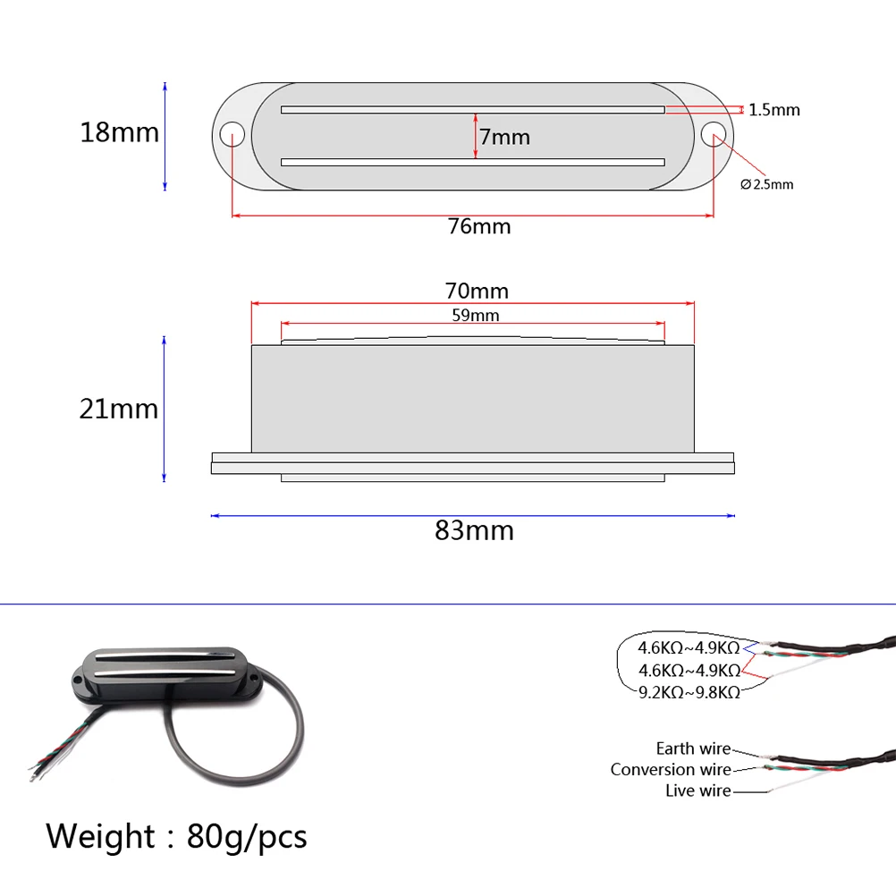 

Dual Rail Pickup 4 Wires Humbucker Guitar Tuning Replacement Pickups Coil Black