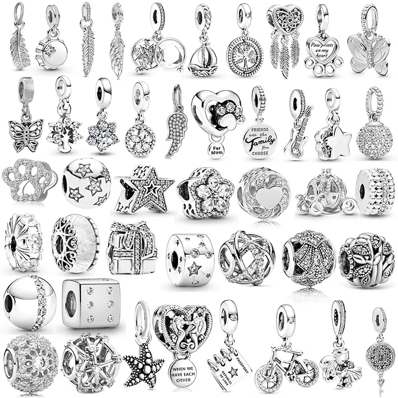 Colgante de diamante Chapado en plata para pulsera Pandora, cuentas con abalorios de animales, Robot, flor de nieve, accesorios de joyería para regalo, novedad de 925