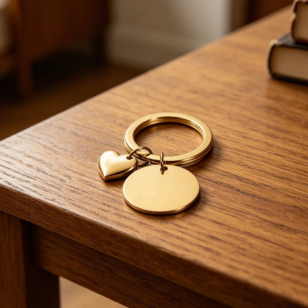 Fnixtar 10pcs Custom Name Text Keychain Engraved Stainless Steel KeyRing Round Disc Heart Personalized Keychain for Lover Family