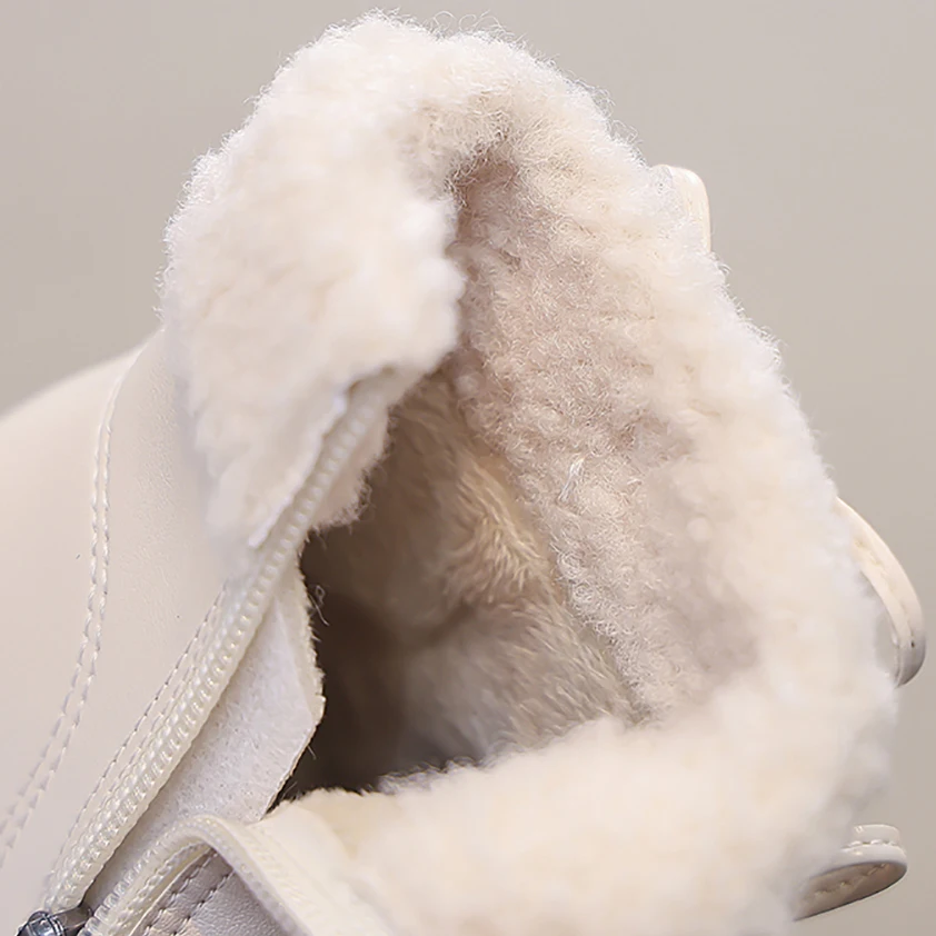Zimowe buty z imitacji futra dla dziewcząt, wodoodporne botki dla nastolatek ze skóry PU, antypoślizgowe, grube, ciepłe buty bawełniane dla dzieci.
