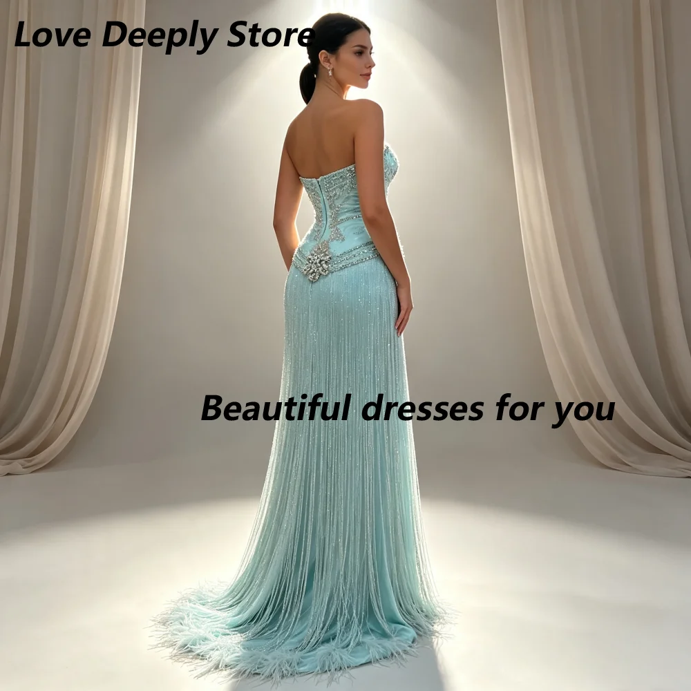 Customized Mint Strapless Sweetheart Rhinestone Beaded Mother Of The Bride Gown Fringe Mermaid Formal Wedding Evening Dress