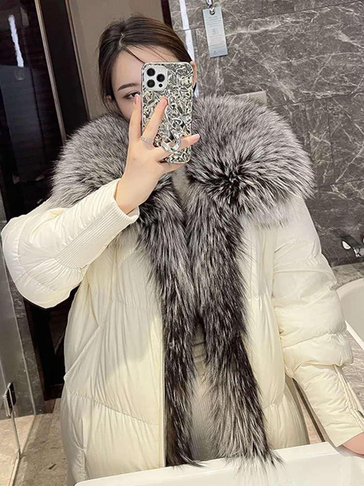 Winter Real Fox Fur Coat Women Puffer Jacket Long Down Jacket With Fur Collar Real Fur Coats For Women Winterwear Parka Women