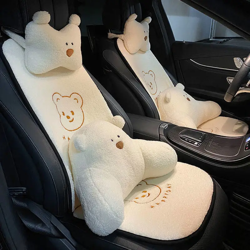 High Quality  Plush Universal Cute Cartoon Little Bear High Quality Lamb Wool Warm Neckpillow Waistpillow Car Seat Cushon