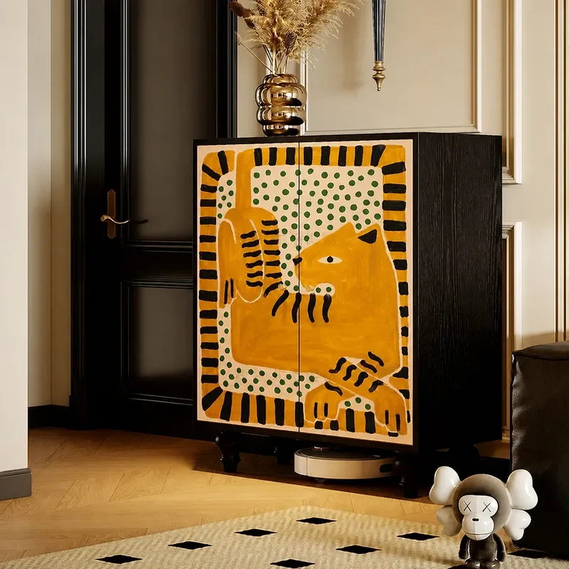 Modern Light Luxury Solid Wood Shoe Cabinet Household Entryway Storage Rack Living Room Entrance Decorative Side Cabinet