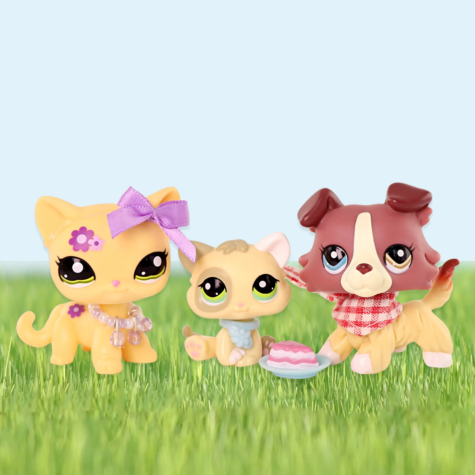 

3 pcs Toys Minilpsshop Cute Big Eyes Bobble Head Toys Collie #1262 Shorthair Cat #1962 Kitten #1074 Gifts for Children For lps