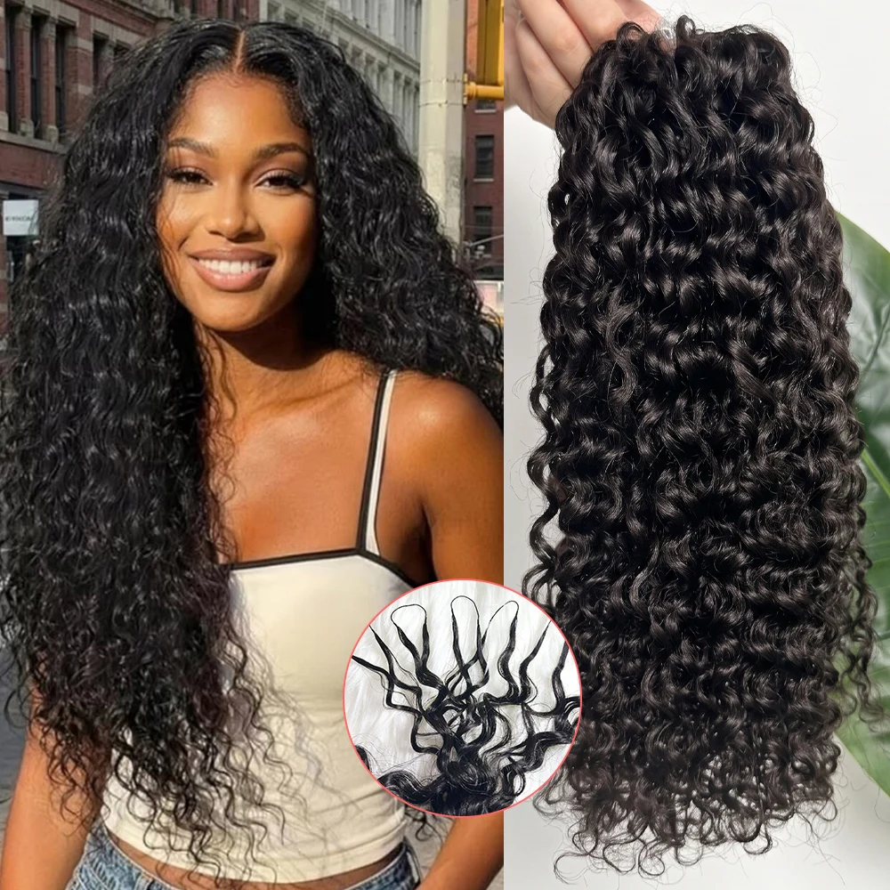 300g/5Packs 100% Human Hair Crochet Braids Deep Wave & Curly Styles 20 22 24 Inches Pre Separated Invisible Root Raw Human Hair Extensions for Black Women Natural Black Color
