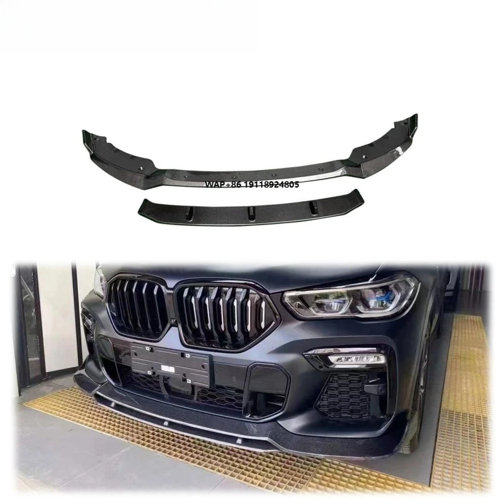 

For 2020-2022 X6 G06 M Sport 4Pcs Carbon Fiber Front Bumper Lip Chin Spoiler