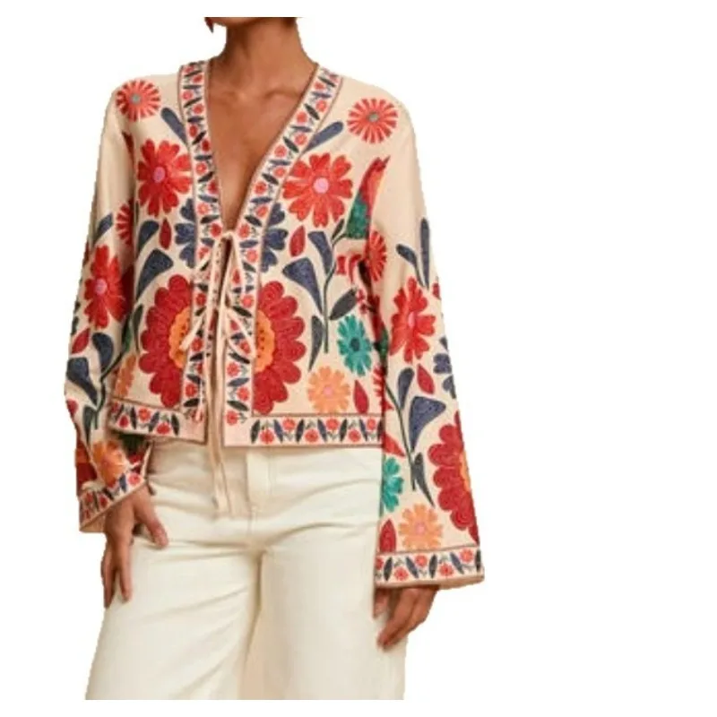 Fashion Spring Women's Clothing New Street Printing Casual Loose Simple Versatile V-neck Top French Lazy Shirt