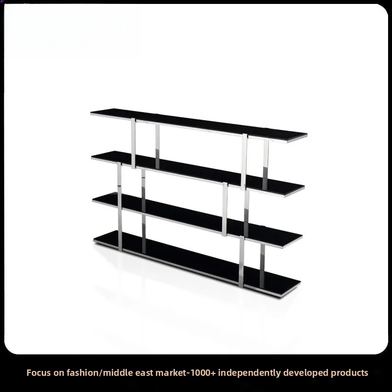 Simple stainless steel floor-to-ceiling display rack, glass clothing store shelf, light luxury wine cabinet