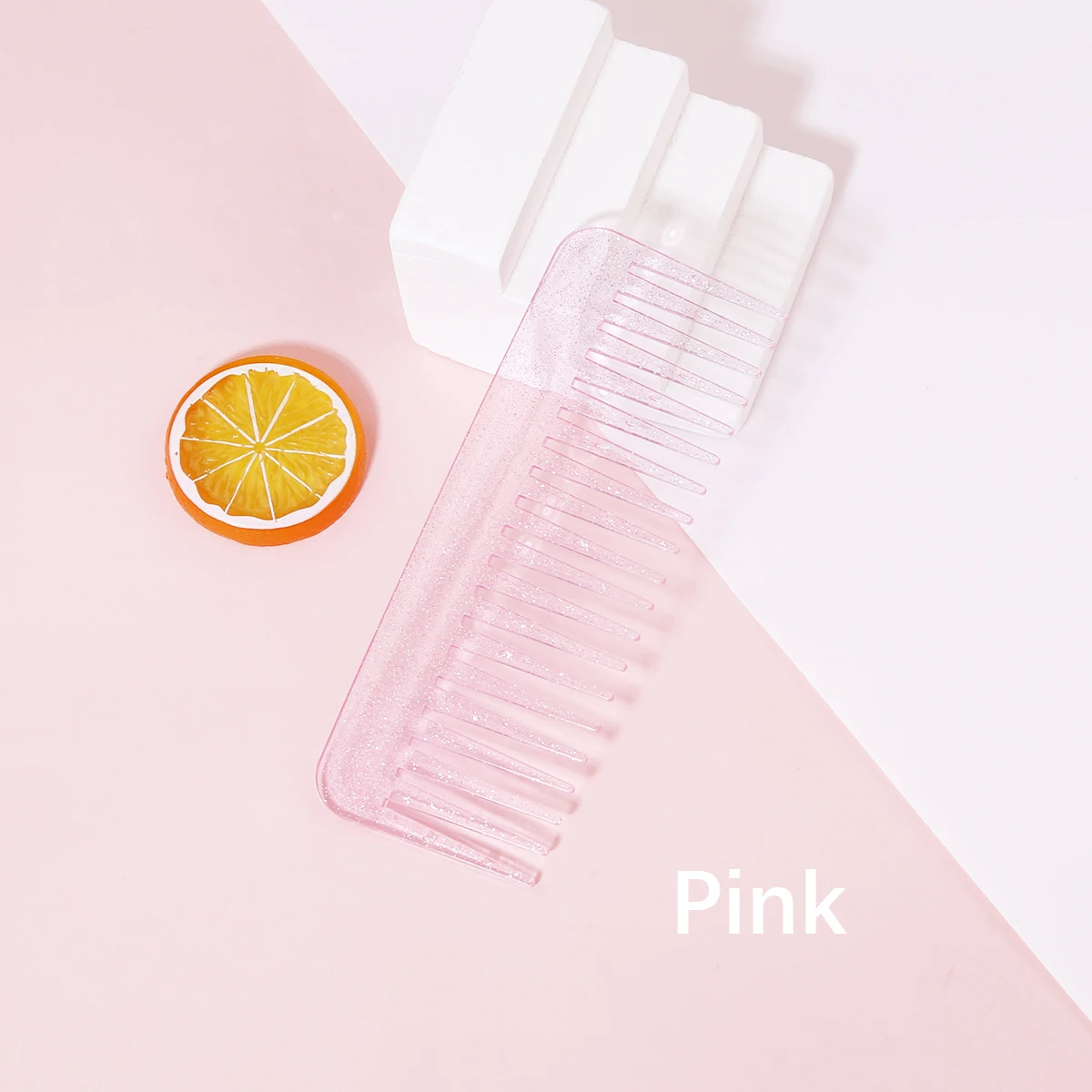 Glitter Wide Tooth Hair Comb, Transparent Plastic Detangling Comb, Portable Large Tooth Hair Comb for Curly Thick Wet Hair, Wome