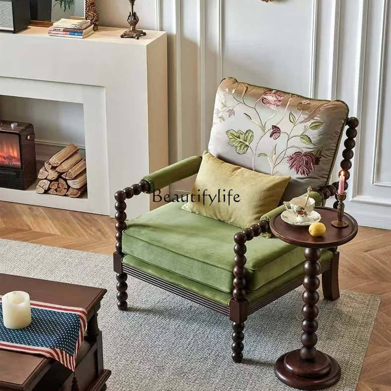 

yj19 American retro solid wood single sofa chair small apartment living room balcony