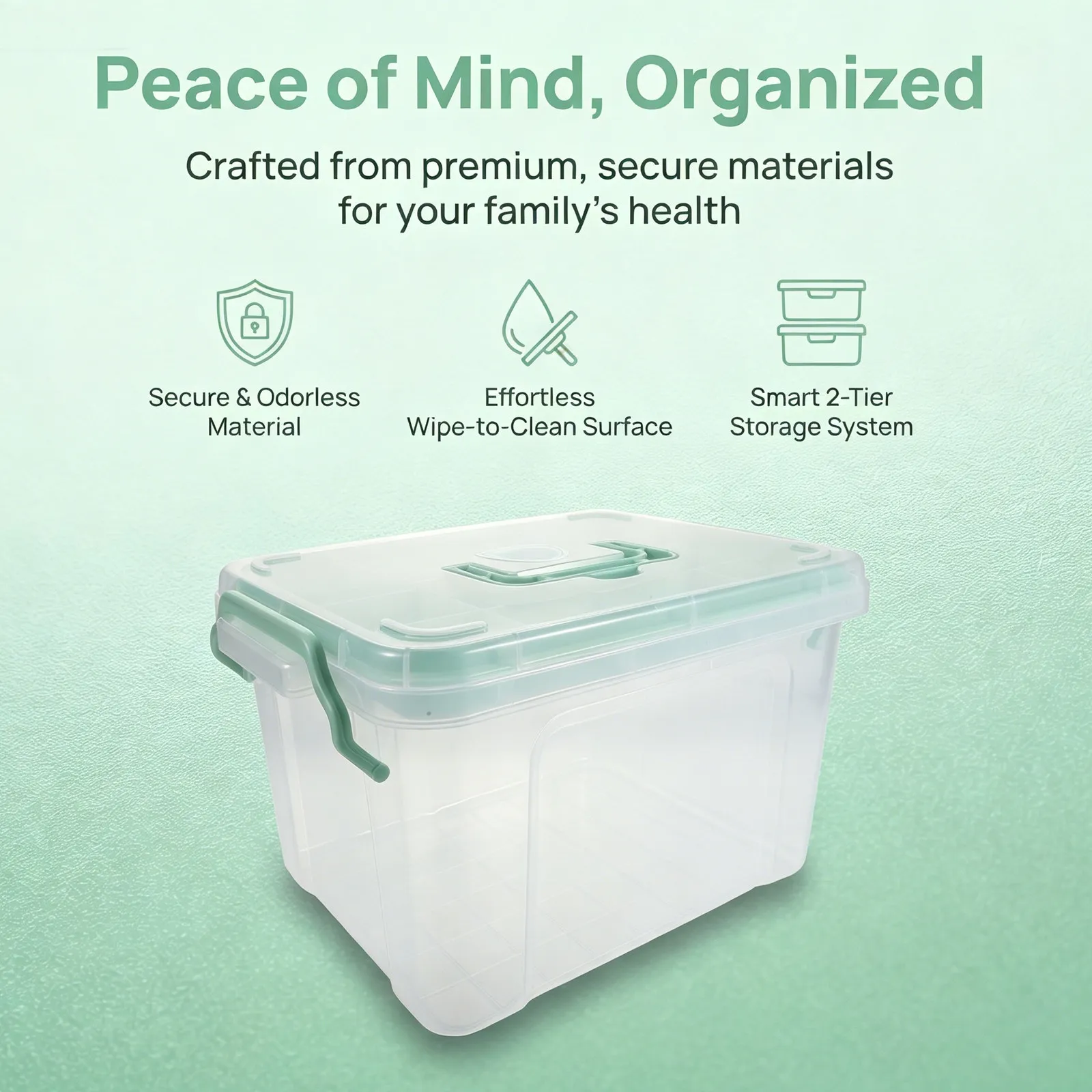 2 Layer Transparent Medicine Box Organizer Portable Storage Container Multi Compartment Tray Handle Home Office Travel Use