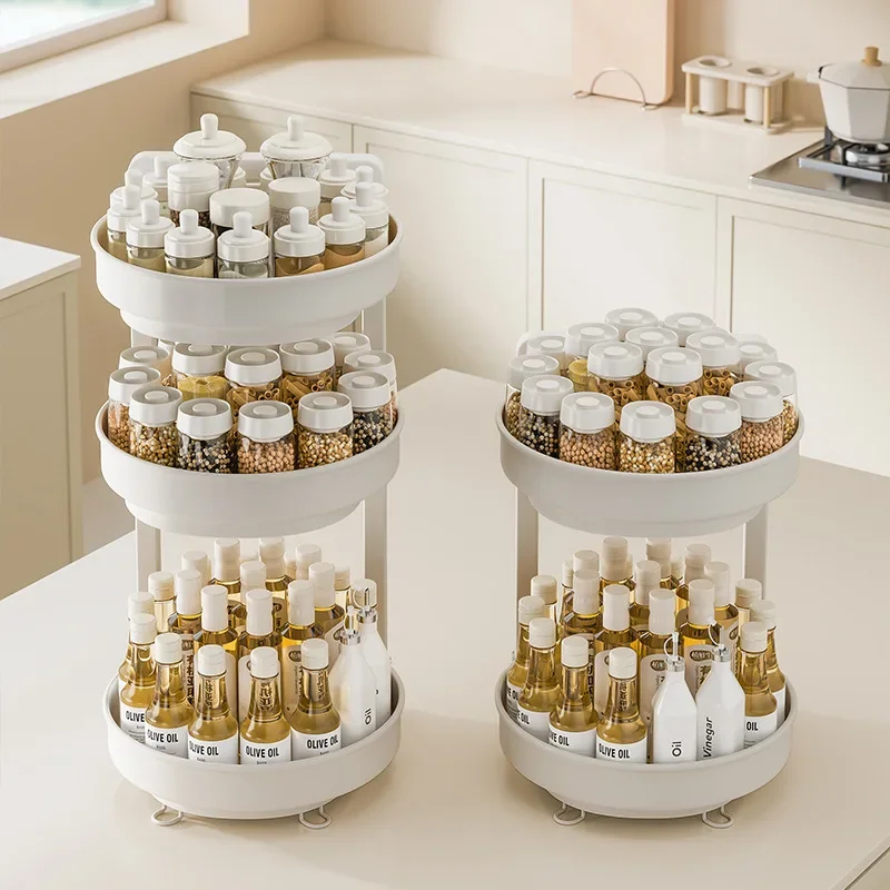 Multi-functional stainless steel rotating shelf kitchen condiment shelf countertop can storage rack box