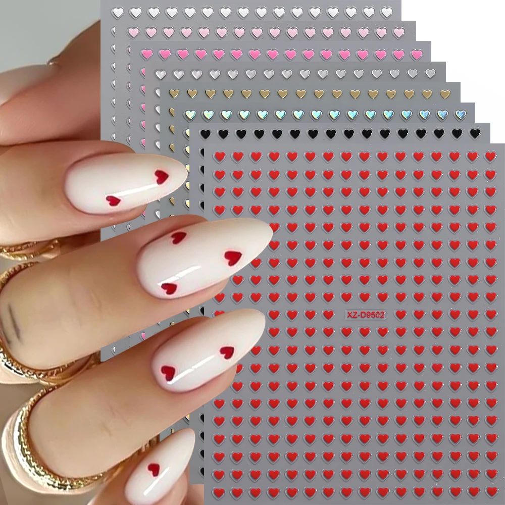 

8-colors Red Black White Mini Mini-love Heart Nail Stickers 3D Gold Sliver Self-Adhesive Heart Press On Nail DIY Manicure Decals