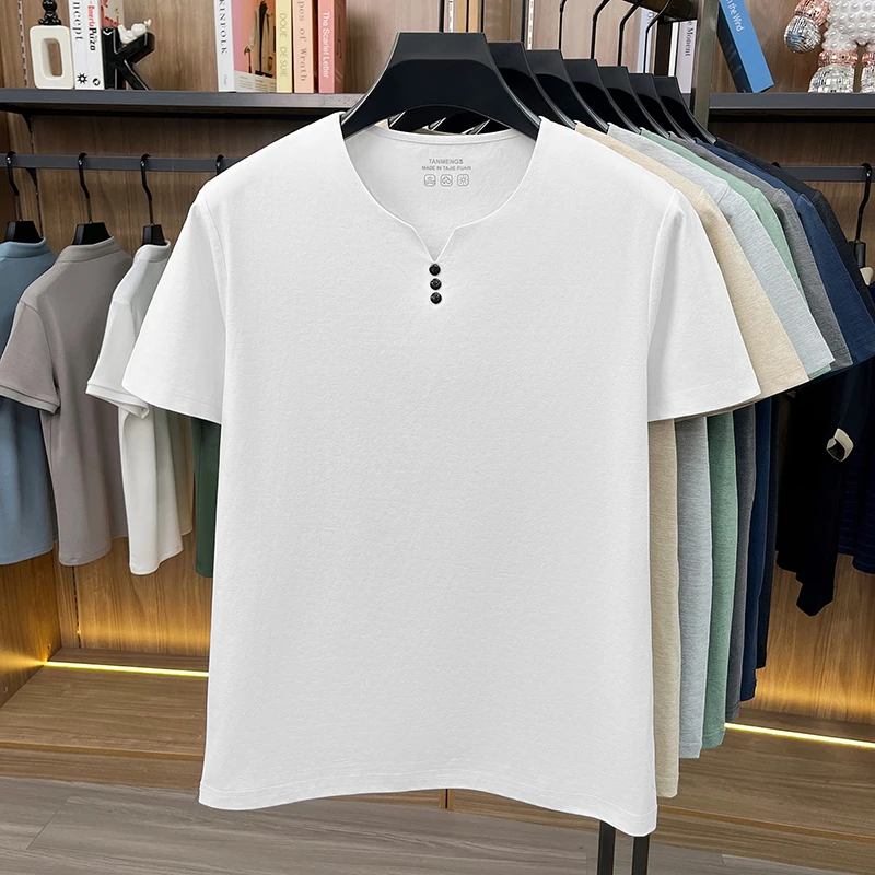 Herren-T-Shirt mit kurzem Arm und V-Ausschnitt, atmungsaktiv, bequemer Stoff für ganztägigen Komfort, lässiger Stil und Alltagskleidung. – Detail 12