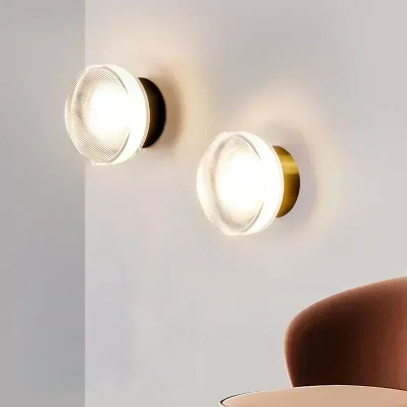 Design led lâmpadas de parede para o quarto cabeceira interior ao ar livre led redondo arandela luminárias fundo iluminação acrílica