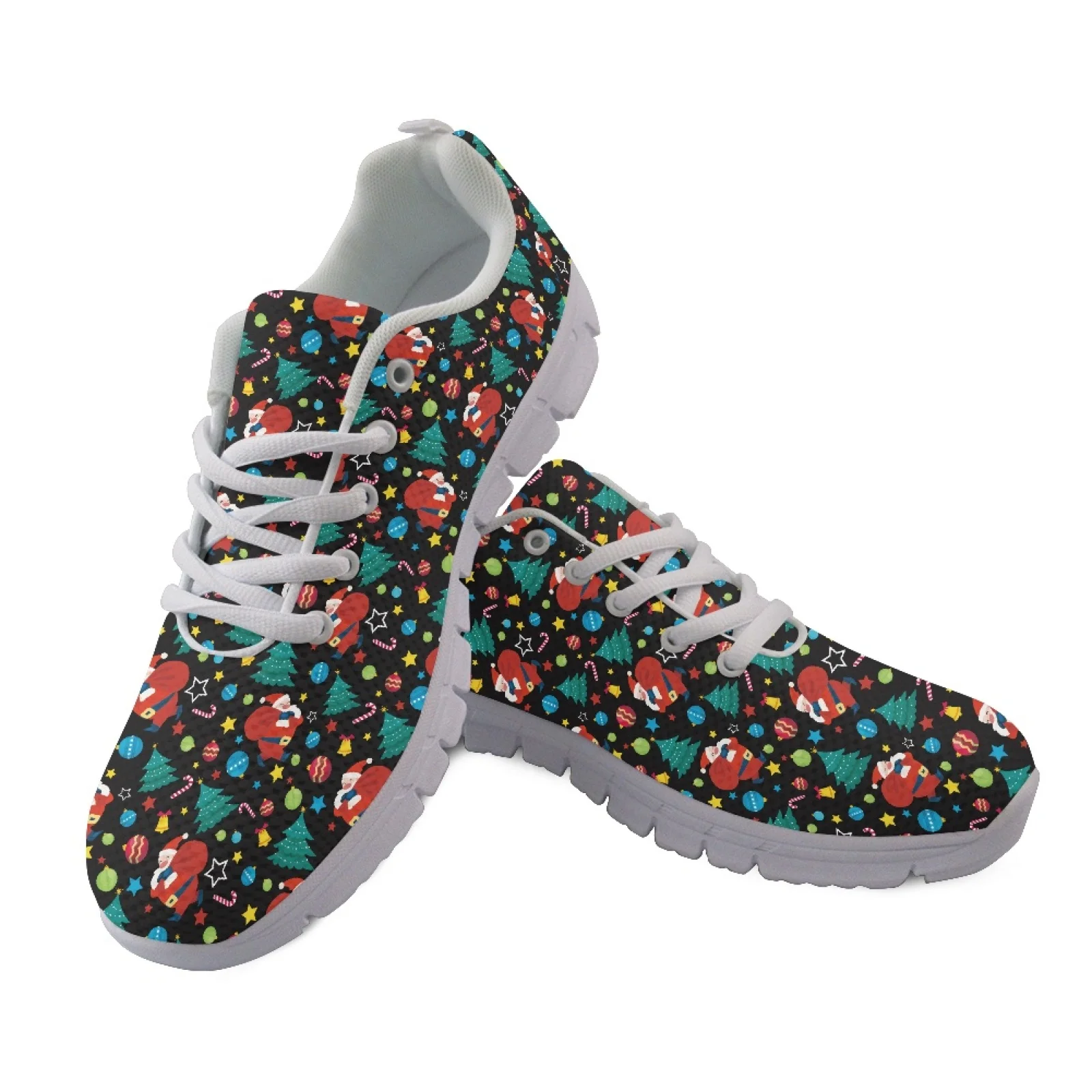 Coloranimal Lace Up Breathable Tennis Shoes for Womens Mesh Trainers for Gym Santa Claus