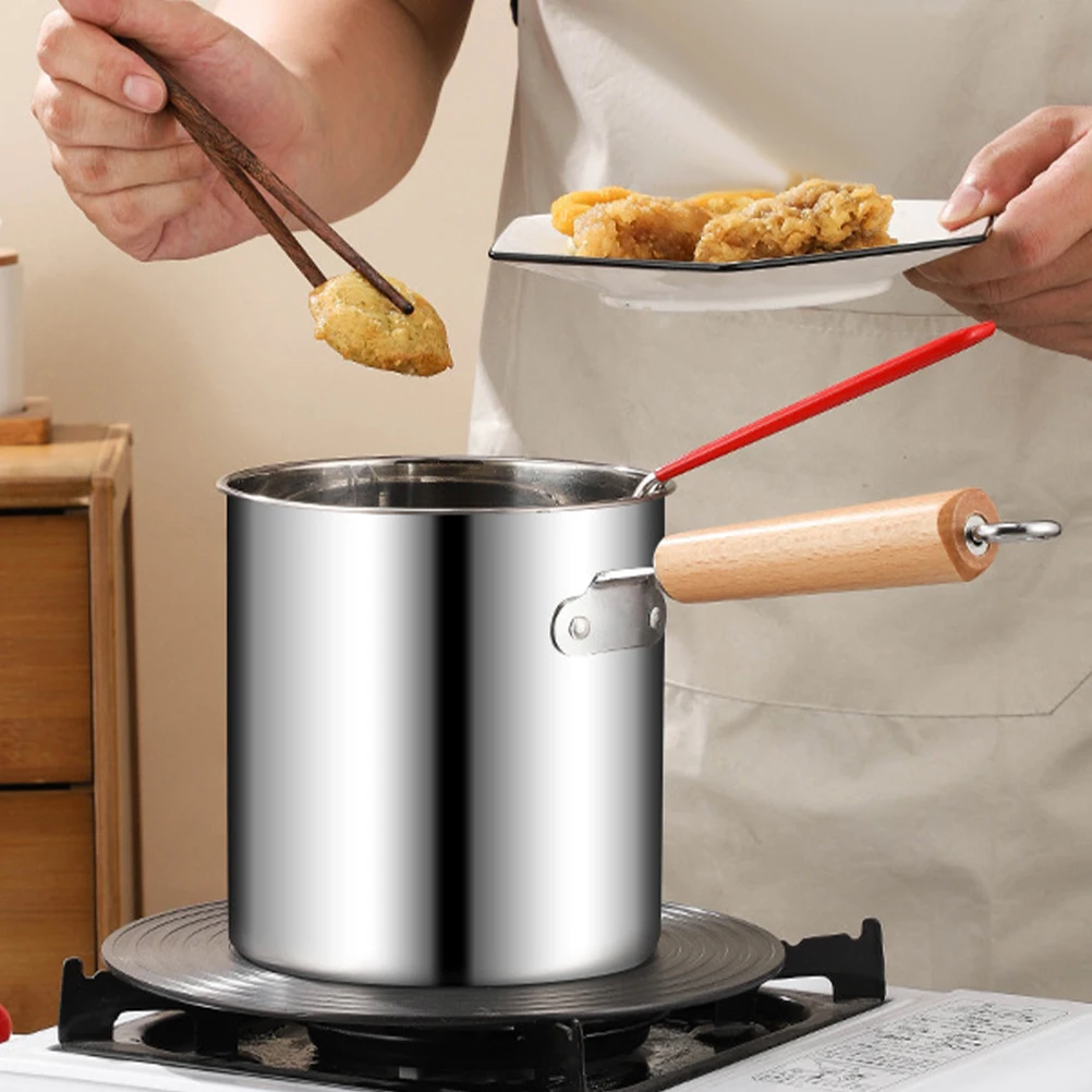 

Stainless Steel Frying Frying Pot 3L Deep Fryers Pan Wood H for Induction Pot With Basket Cooker Kitchen Supply