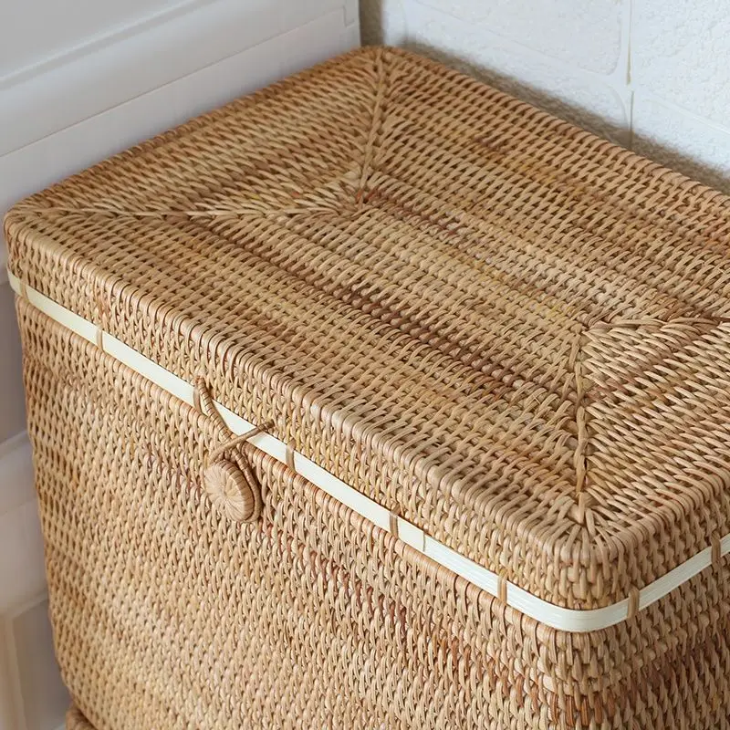 Vietnam rattan storage box with lid large box clothes books sundries toys sorting box storage frame bedroom