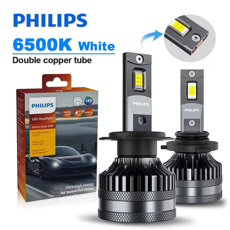 180W Philips Ultinon Rally 3590 Car Headlight Bulb H7 Led H1 H4 H11 9005 HB3 9006 HB4 9012 HIR2 Fog Lights 6500K High Power Lamp
