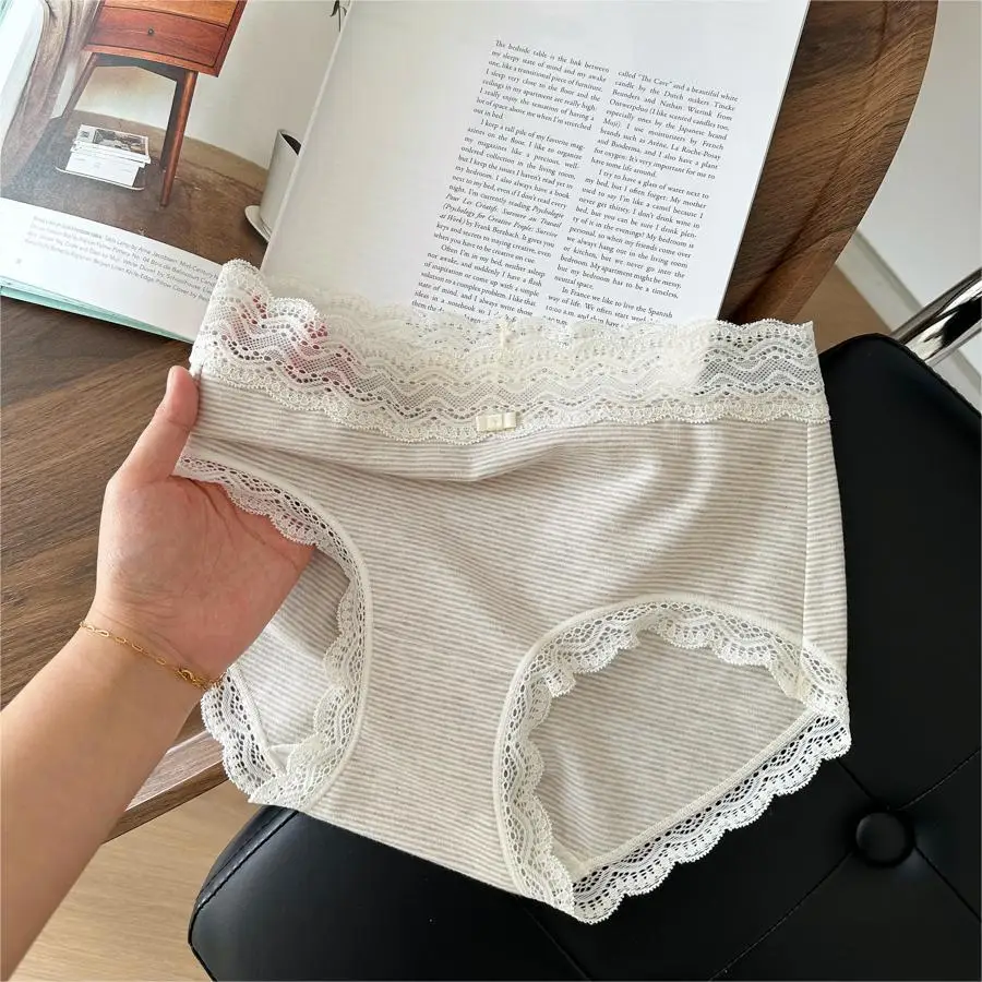 

Apricot gray upgrade 7A antibacterial class A wear-resistant lace lightweight luxury cotton high-waisted women's panties sexy