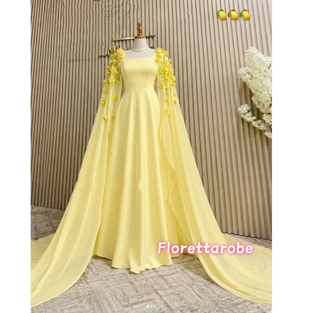

Customized High Quality Chiffon Formal Evening Dress Applique 3DFlowers Square Neck A-line Prom Dresses Elegant Party Wedding
