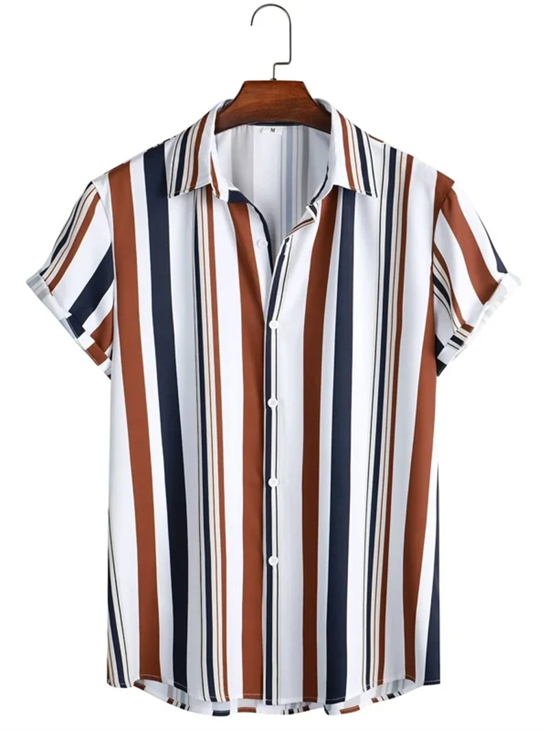 

3D Stripe Print Men's Short Sleeve Shirt Summer Fashion Street Casual Lapel Button Top Outdoor Daily Loose Simple Design Clothes