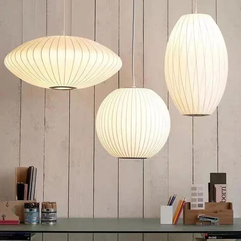 

Nordic White Silk Nelson Bubble Pendant Lamp Silk Lamp Design Lantern Pendant Light for Room Shop Cloth Restaurant Lighting