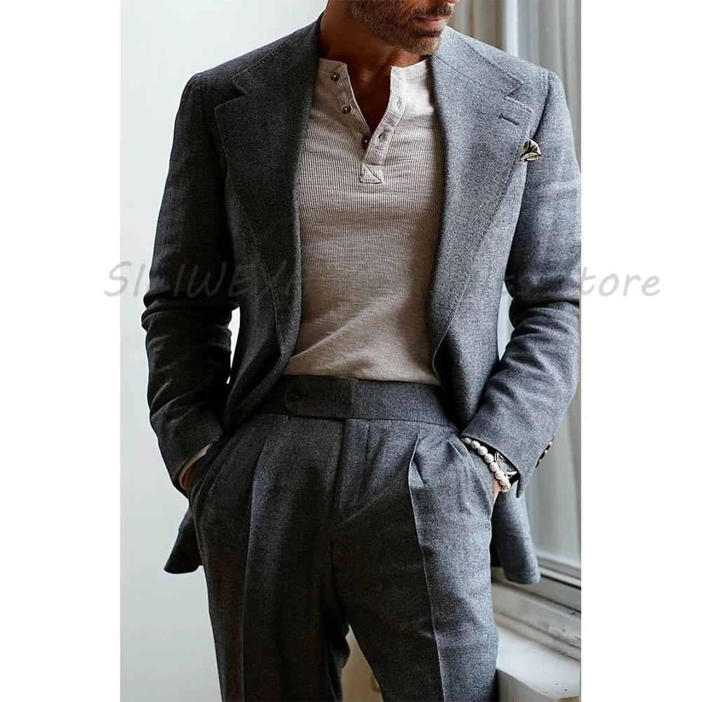 

Fashion Handsome Men's Suits 2 Piece Jacket Pants Male Clothing Chic Single Breasted Notch Lapel Slim Fit Blazer Male Clothing