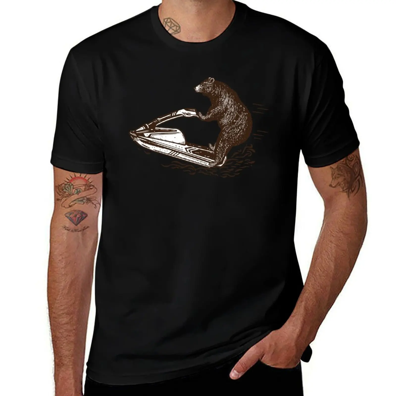 Bear on Jet Ski T-Shirt Moisture Control Sports Tee